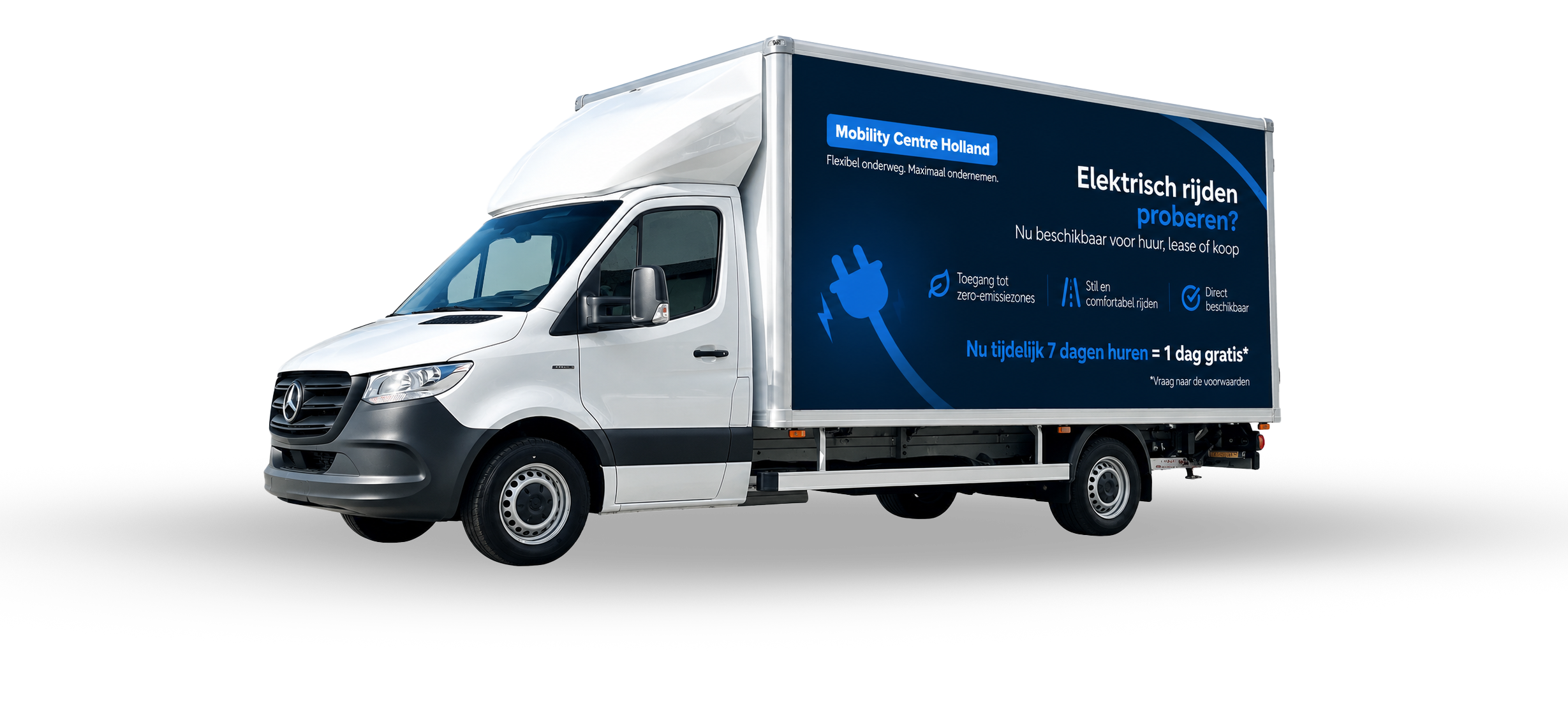 Elektrische bakwagen van Mobility Centre Holland met de tijdelijke huuractie: 7 dagen huren en 1 dag gratis.